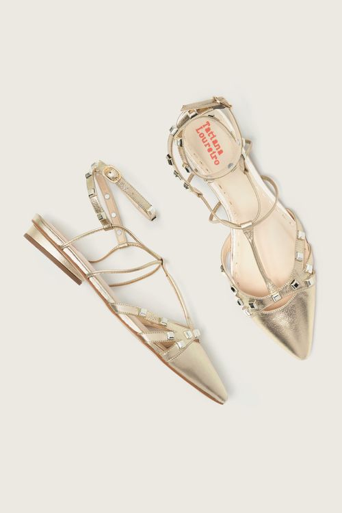 SAPATILHA GLADIADORA SPIKE SQUARE BICO FINO OURO