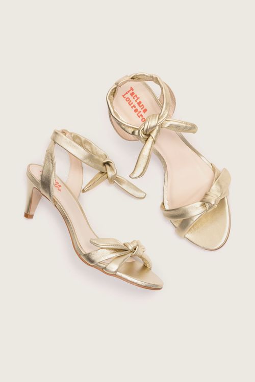 SANDÁLIA LACE UP NÓ MESTIÇO NAKED SALTO FINO OURO