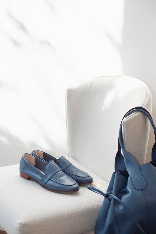 MOCASSIM SOFT FORRO DE COURO AZUL DENIM