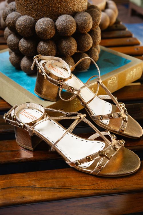SANDÁLIA GLADIADORA SPIKE SQUARE FORRO DE COURO BRONZE