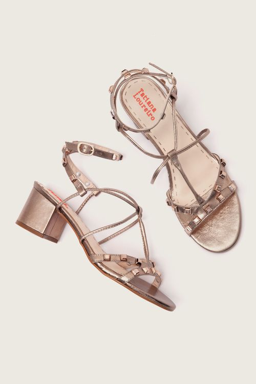 SANDÁLIA GLADIADORA SPIKE SQUARE FORRO DE COURO PRATA VELHO
