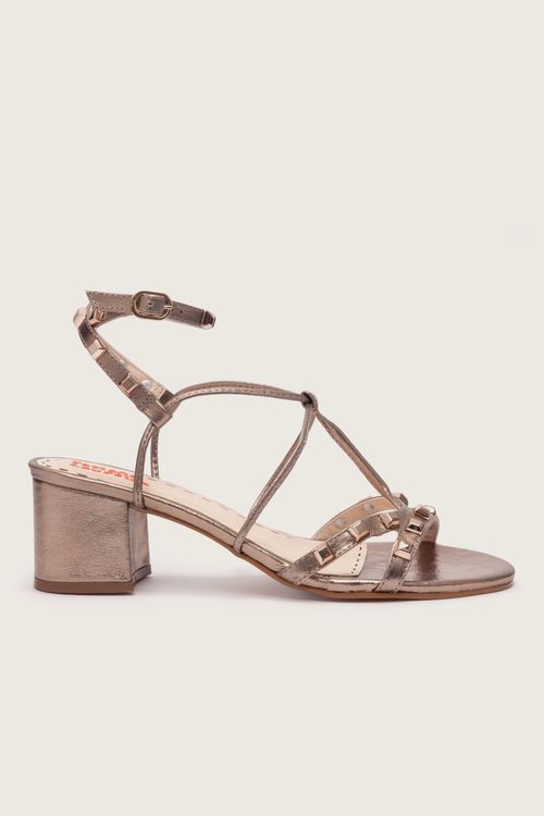 SANDÁLIA GLADIADORA SPIKE SQUARE FORRO DE COURO PRATA VELHO