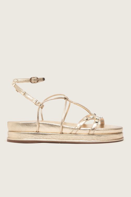 PAPETE GLADIADORA SPIKE SQUARE FLATFORM FORRO DE COURO OURO