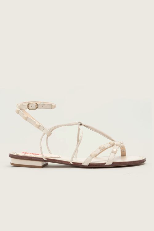 RASTEIRA GLADIADORA SPIKE SQUARE FORRO DE COURO OFF WHITE