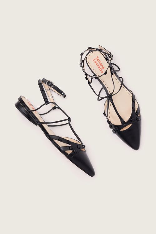 SAPATILHA GLADIADORA SPIKE SQUARE BICO FINO FORRO DE COURO PRETO