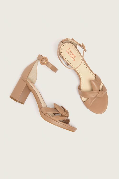 SANDÁLIA NÓ MESTIÇO MEIA PATA SALTO BLOCO NUDE PECAN