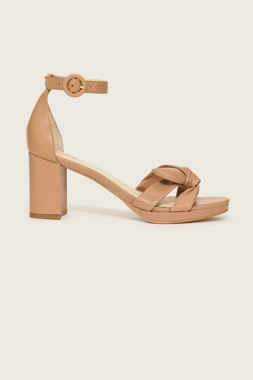 SANDÁLIA NÓ MESTIÇO MEIA PATA SALTO BLOCO NUDE PECAN