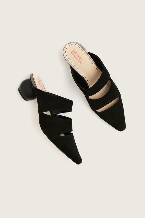 MULE BICO FINO ROUND HEEL NOBUCK PRETO