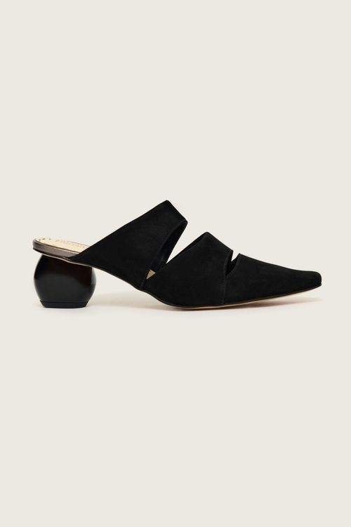MULE BICO FINO ROUND HEEL NOBUCK PRETO