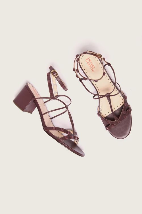 SANDÁLIA GLADIADORA SPIKE SQUARE FORRO DE COURO CAFÉ