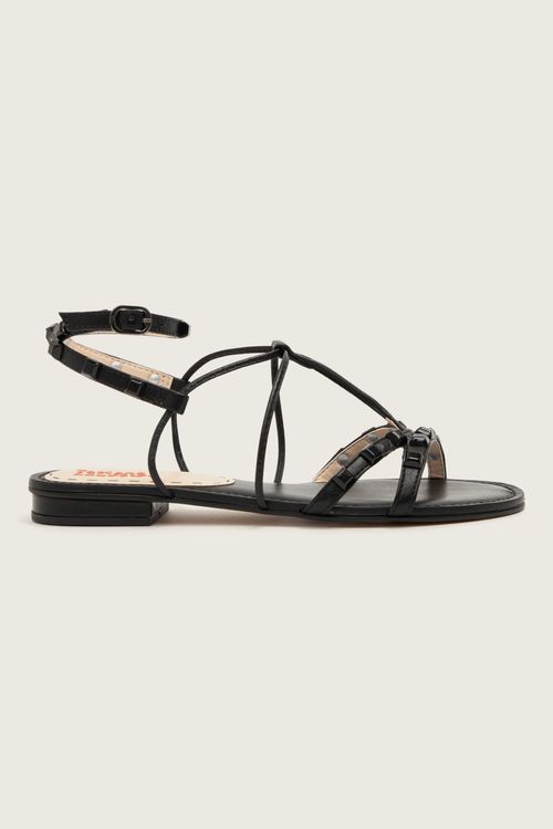 RASTEIRA GLADIADORA SPIKE SQUARE FORRO DE COURO PRETO