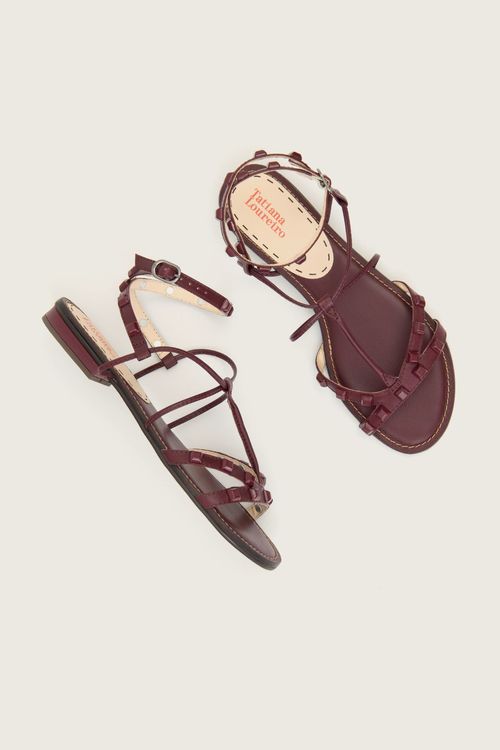 RASTEIRA GLADIADORA SPIKE SQUARE FORRO DE COURO VINHO