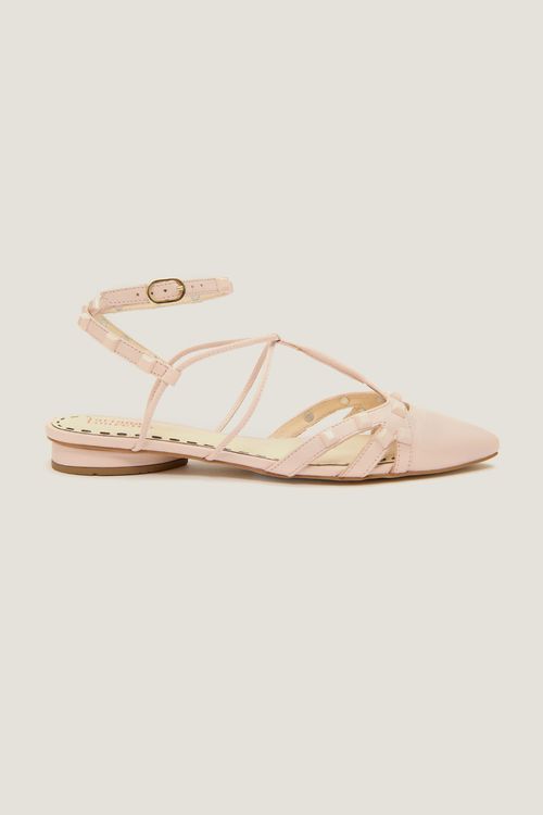 SAPATILHA GLADIADORA SPIKE SQUARE BICO FINO FORRO DE COURO ROSA PÓ