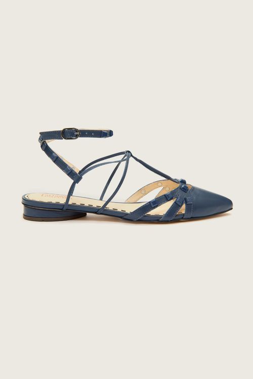 SAPATILHA GLADIADORA SPIKE SQUARE BICO FINO FORRO DE COURO AZUL MARINHO