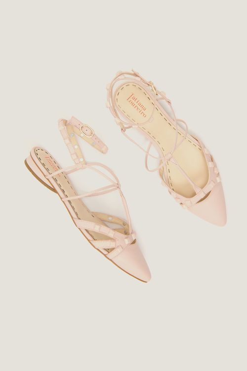 SAPATILHA GLADIADORA SPIKE SQUARE BICO FINO FORRO DE COURO ROSA PÓ