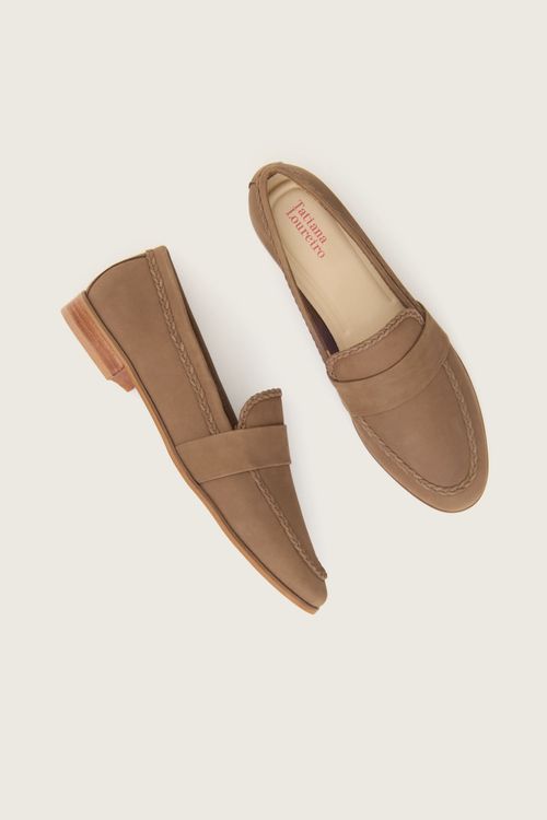 MOCASSIM SOFT FORRO DE COURO NOBUCK TAUPE
