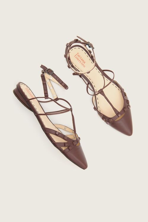 SAPATILHA GLADIADORA SPIKE SQUARE BICO FINO FORRO DE COURO CAFÉ