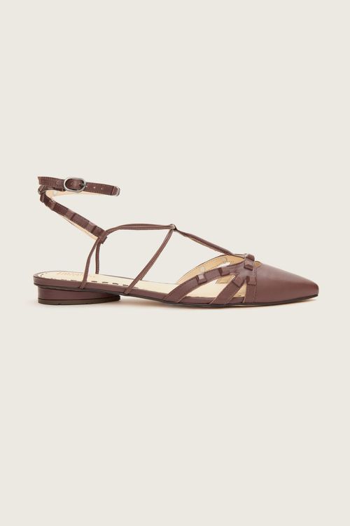 SAPATILHA GLADIADORA SPIKE SQUARE BICO FINO FORRO DE COURO CAFÉ