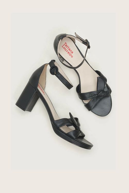 SANDÁLIA NÓ MESTIÇO MEIA PATA SALTO BLOCO PRETO