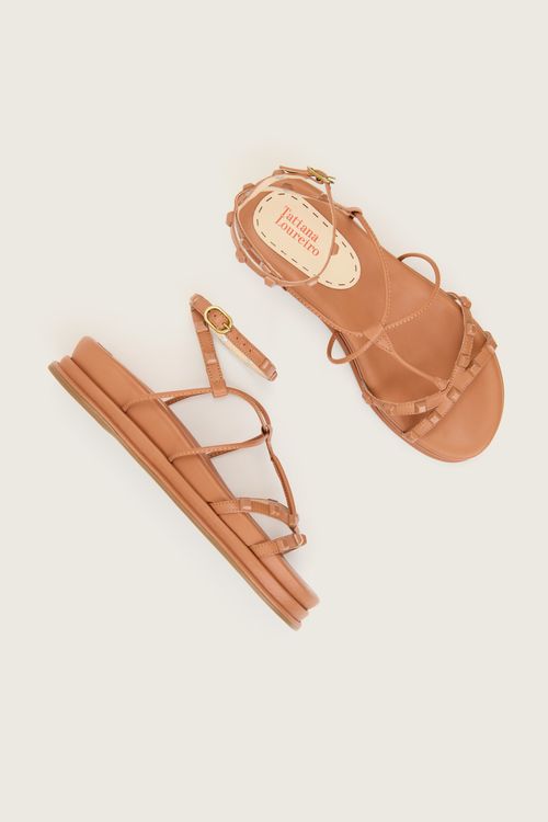 PAPETE GLADIADORA SPIKE SQUARE FLATFORM FORRO DE COURO ARGILA