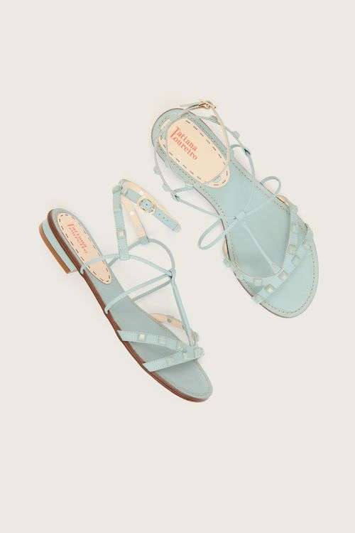 RASTEIRA GLADIADORA SPIKE SQUARE FORRO DE COURO  AZUL CLARO