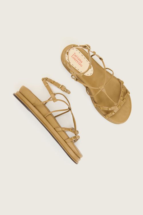 PAPETE GLADIADORA SPIKE SQUARE FLATFORM FORRO DE COURO CAQUI