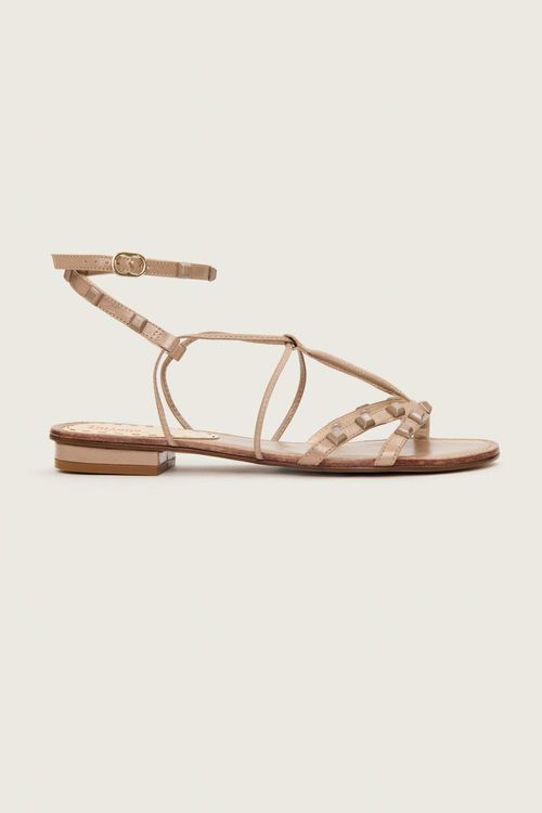 RASTEIRA GLADIADORA SPIKE SQUARE FORRO DE COURO NUDE PEROLADO