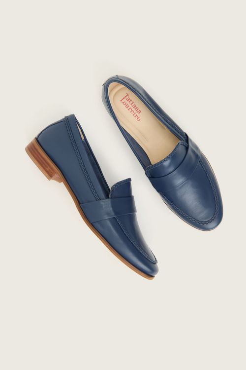 MOCASSIM SOFT FORRO DE COURO AZUL MARINHO