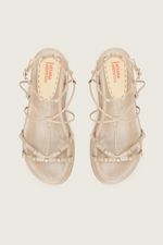 1222C-382 Papete Gladiadora Spike Square Flatform Forro de Couro Taupe Perolado -2-