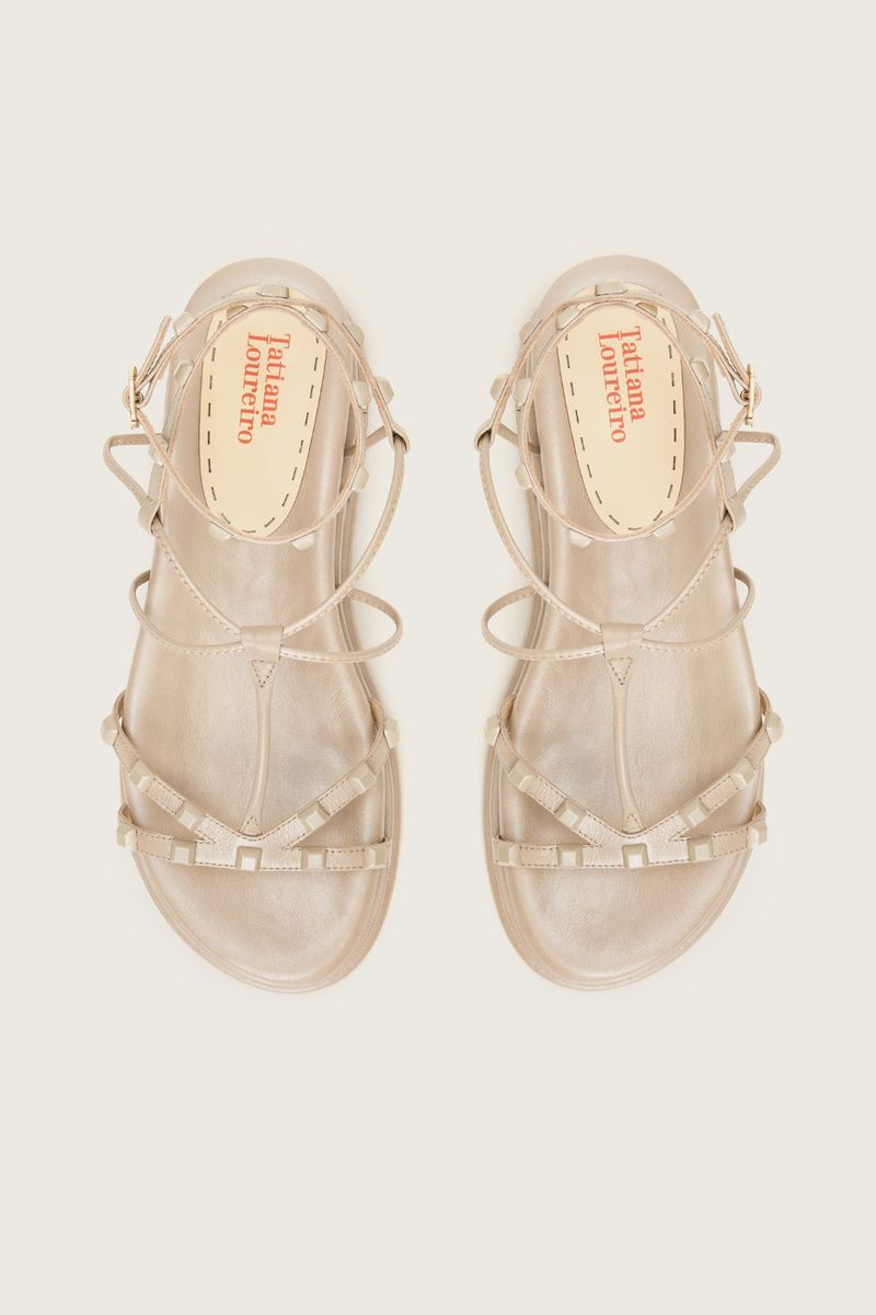 1222C-382 Papete Gladiadora Spike Square Flatform Forro de Couro Taupe Perolado -2-