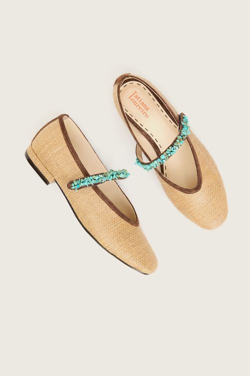 SAPATILHA M.JANE CASCALHO NATURAL TURQUESA / PALHA