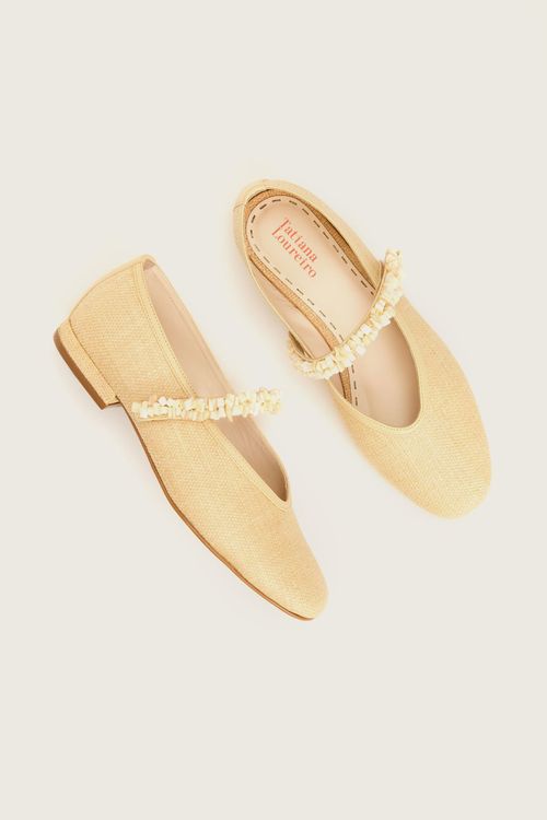 SAPATILHA M.JANE CASCALHO NATURAL MADREPÉROLA / PALHA