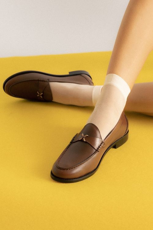 LOAFER METAL X FORRO DE COURO TABACO