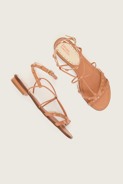 RASTEIRA GLADIADORA SPIKE SQUARE FORRO DE COURO ARGILA