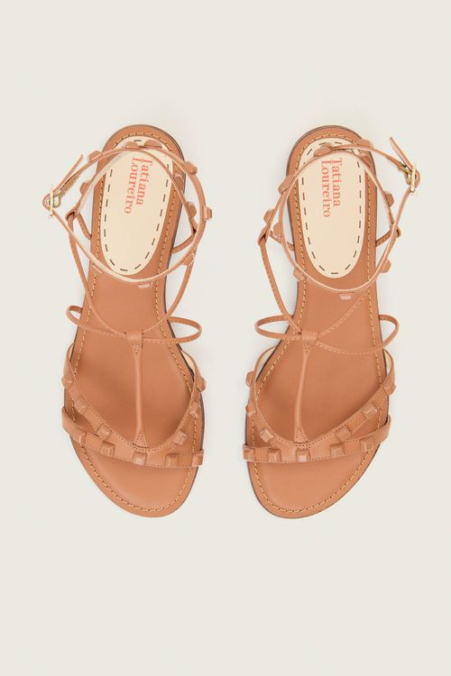 RASTEIRA GLADIADORA SPIKE SQUARE FORRO DE COURO ARGILA