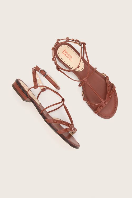 RASTEIRA GLADIADORA SPIKE SQUARE FORRO DE COURO CONHAQUE