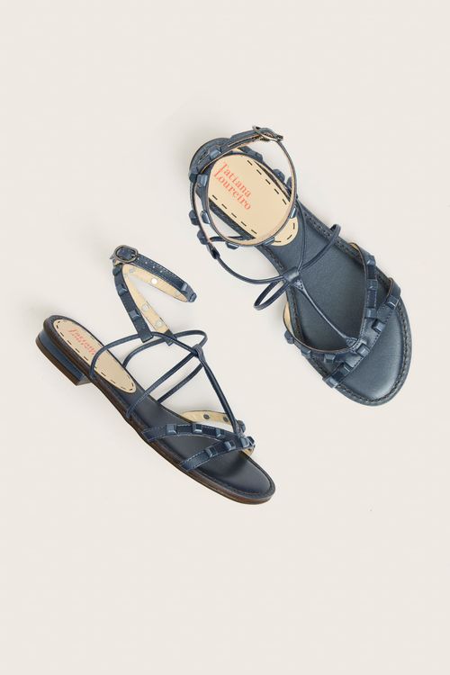 RASTEIRA GLADIADORA SPIKE SQUARE FORRO DE COURO MARINHO PEROLIZADO