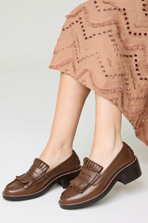 MOCASSIM FRINGE SALTO BLOCO TABACO