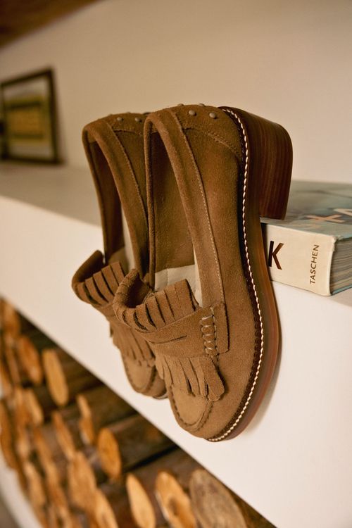 MOCASSIM FRINGE SALTO BLOCO TAUPE