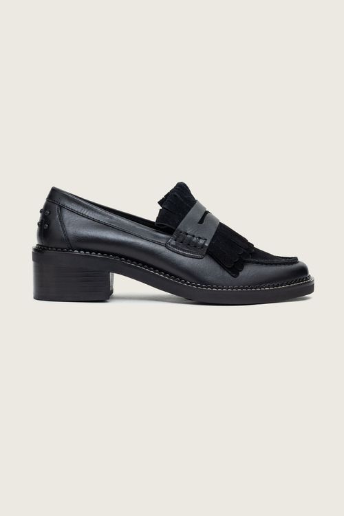 MOCASSIM FRINGE SALTO BLOCO PRETO