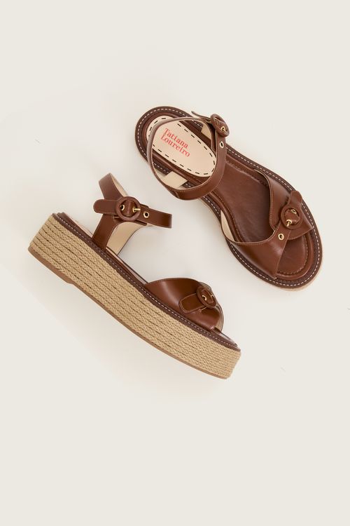 SANDALIA FLATFORM RAFIA CASTANHO