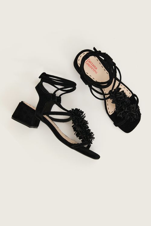 SANDÁLIA LACE UP FRINGE PRETO