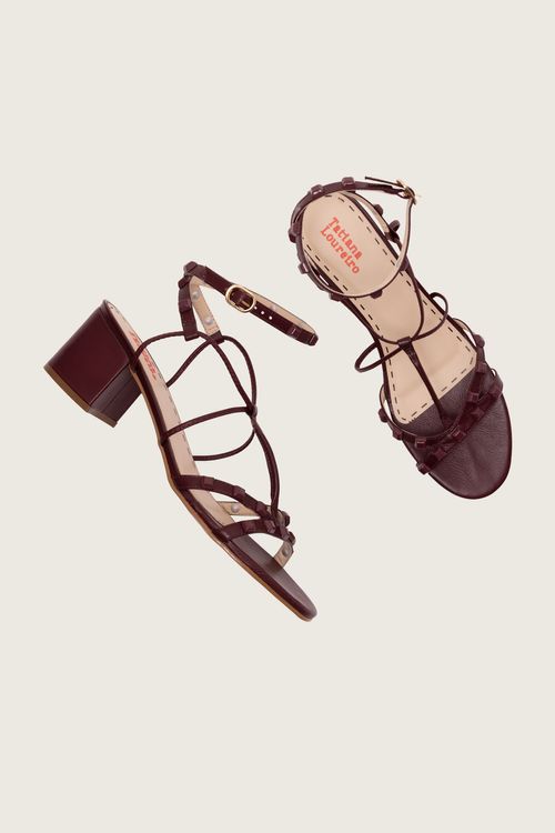SANDÁLIA GLADIADORA SPIKE SQUARE FORRO DE COURO MERLOT