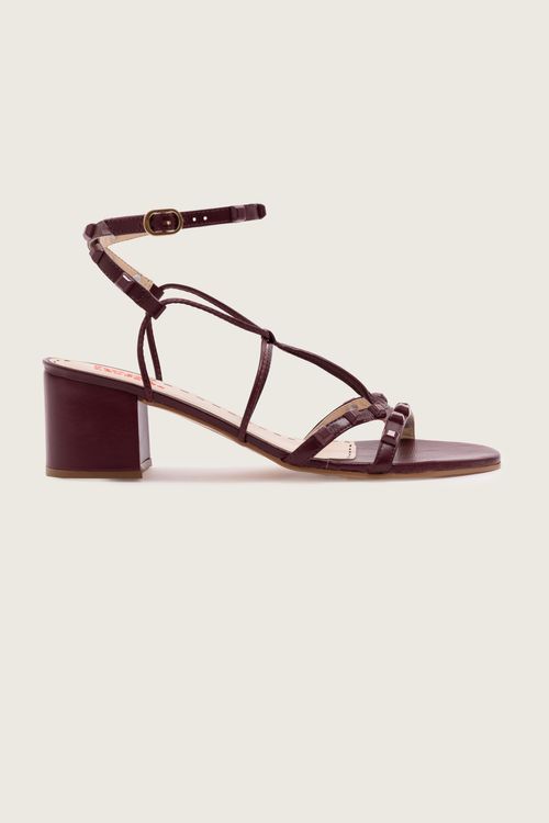 SANDÁLIA GLADIADORA SPIKE SQUARE FORRO DE COURO MERLOT
