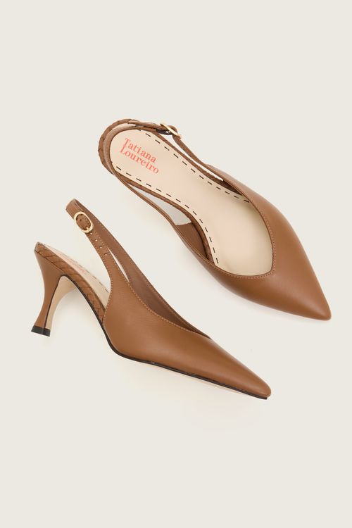 SCARPIN SLINGBACK TRESSÊ CASTANHO