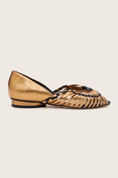 PEEP TOE TRAMADO ARTESANAL OURO VELHO / PRETO